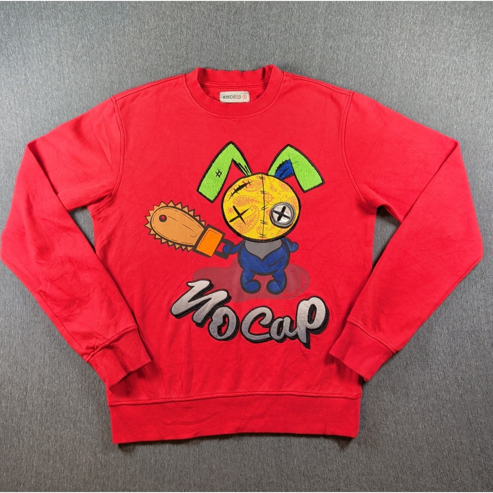 KINDRED No Cap Bunny Graphic Textured Sweater Pullover Red Sz Small Streetwear